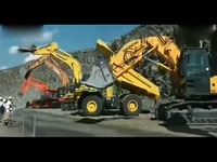 展示会上挖掘机 铲车 自卸车表演视频
