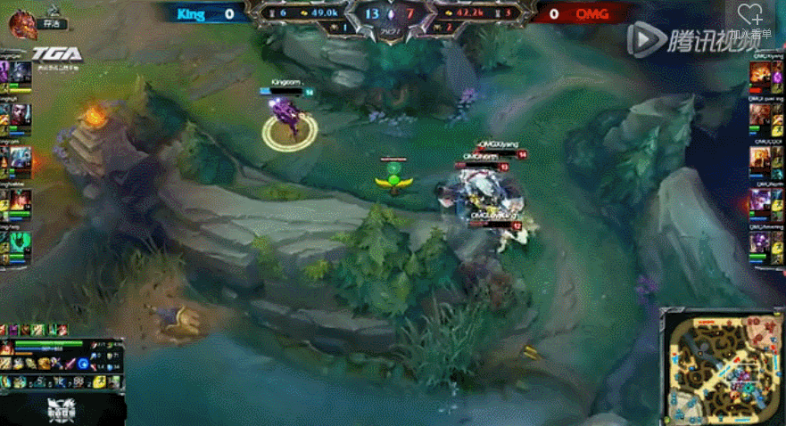 lpl高能gif:u神沙皇闪现大招收两人